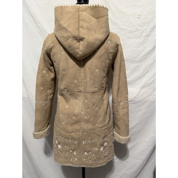 GAP Kids Faux Suede Hooded Sherpa Lined Boho Floral Embroidered Coat Size L / 10 - Picture 5 of 10